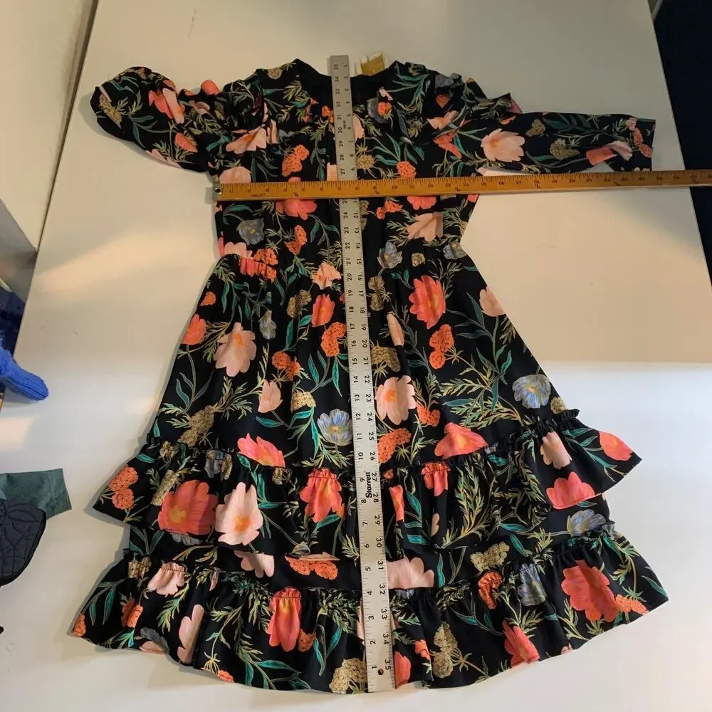 Kate Spade Dress Womens 00 Blossom Floral Cold Shoulder Side Zip Ruffled Tiered